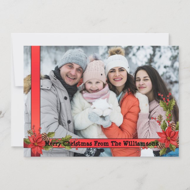 Muérdago de cinta roja en acuarela marco Navidad (Anverso)