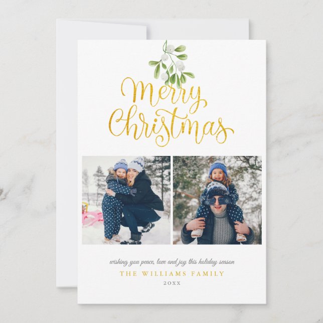 Muérdago de foto moderna dorado tipografía Navidad (Anverso)