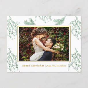 Muérdago verde y dorado elegante Foto Navidad
