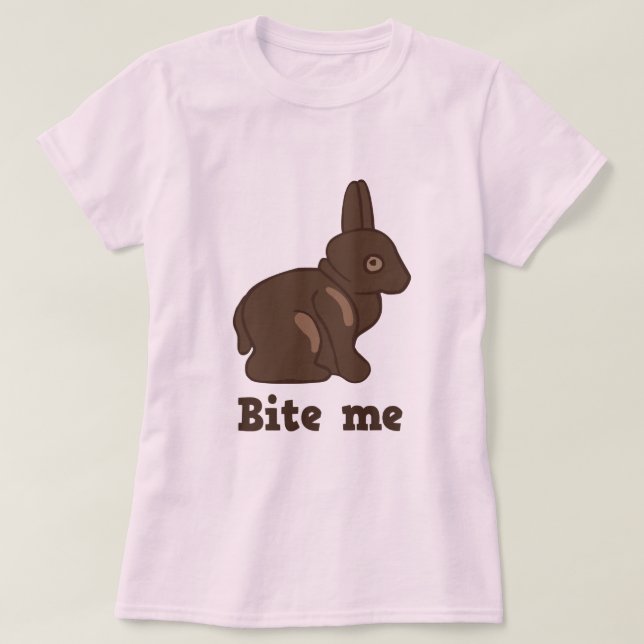 Muérdame camiseta del conejito del chocolate (Diseño del anverso)