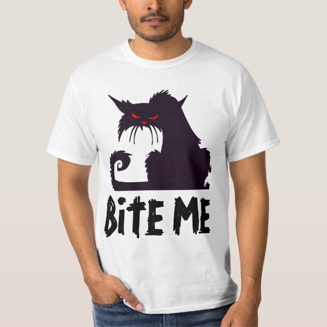 MUÉRDAME, camisetas enojadas del gato (Anverso)