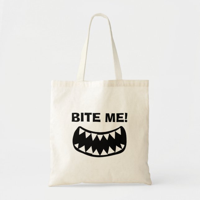 ¡Muérdeme! Bolsa de mano divertida de lona (Frente)