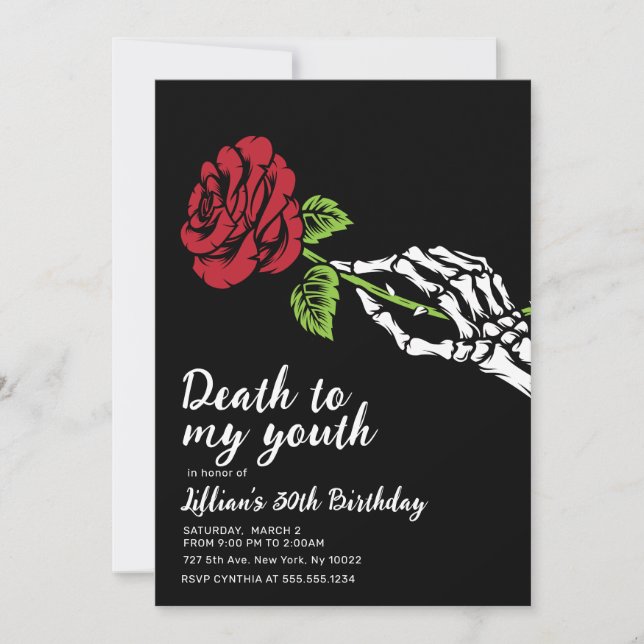 Muerte a mi invitación de cumpleaños juvenil (Anverso)