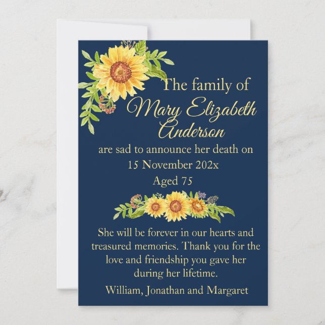 Muerte floral y Invitación funeraria azul (Anverso)