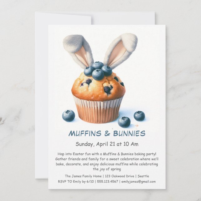 Muffins & Bunnies - Invitación a la fiesta de Pasc (Anverso)