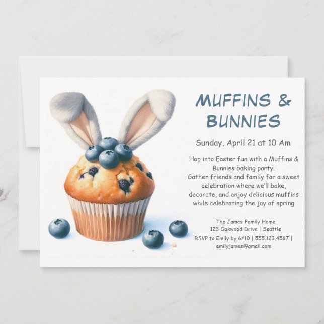 Muffins & Bunnies - Invitación a la fiesta de Pasc (Anverso)