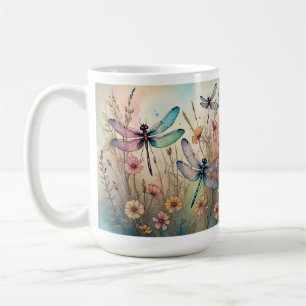 Mug acuarela de flores y libélulas, Copa de café