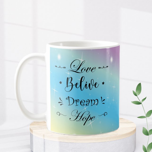 Mug aesthetic love, dream taza colores motivacion  (Taza con frase motivacion con colores aesthetic)