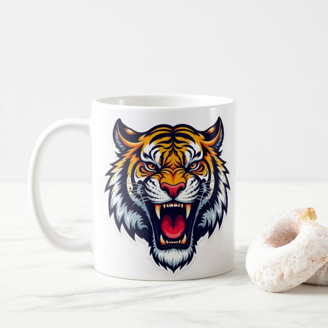 Mug de cabeza de tigre - Copa de café de animales  (Con donut)