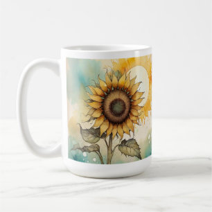 Mug de color de agua girasol, regalo de la copa de