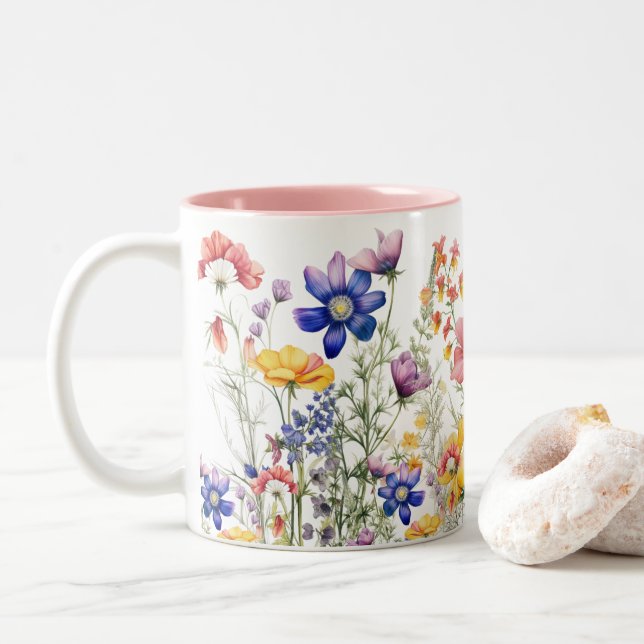 Mug de Flor Silvestre, Copa de Flores, Copa de Caf (Con donut)