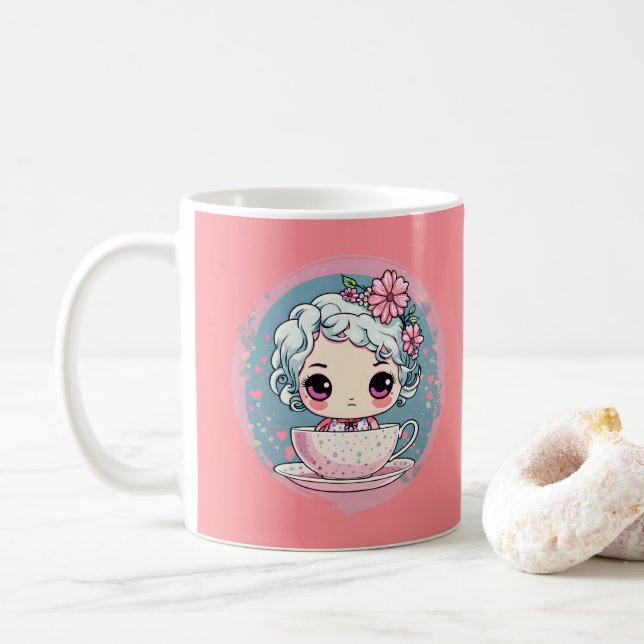 Mug de muñeca de la copa de té (Con donut)