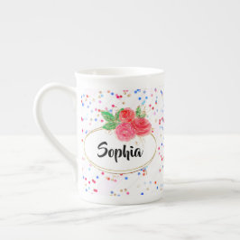 Mug personalizado, taza de flores purpurina, nombr