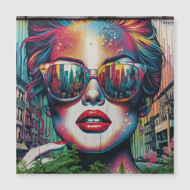 Mujer abstracta con gafas de sol Arte de IA en bla (Anverso)