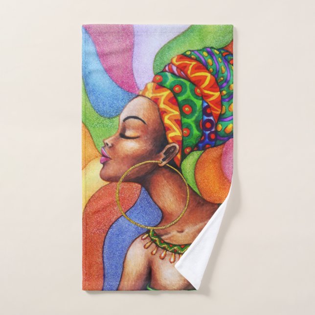 Mujer africana con tejidos tradicionales de cera (Toalla de mano)