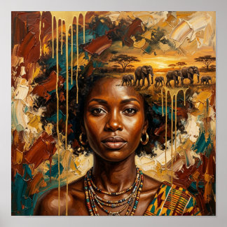 Mujer Africana Elefante Atardecer, Arte de Pared d