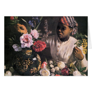 Mujer africana plantando flores en una bolsa