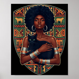Mujer afro gato negro arte africano reina melanina
