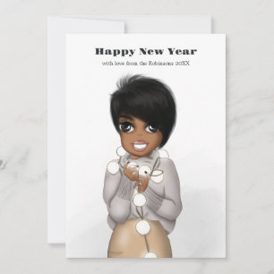 Mujer Afroamericana Adorable Luces de Navidad