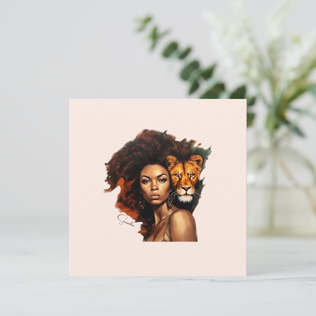 Mujer afroamericana con león majestuoso (Anverso de pie)