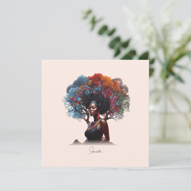 Mujer afroamericana con pelo adornado con árbol (Anverso de pie)