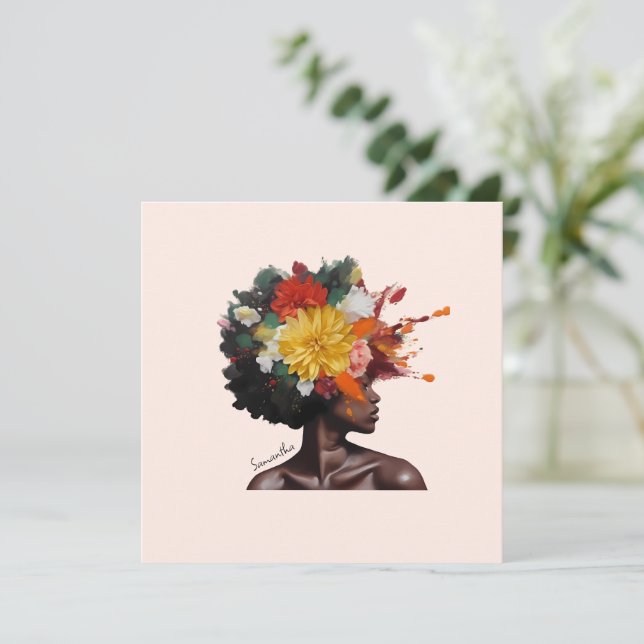 Mujer afroamericana con pelo afro floral (2) (Anverso de pie)