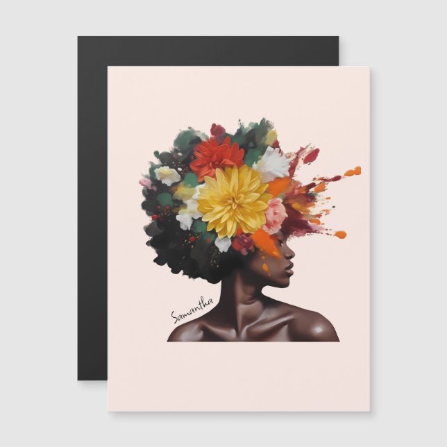 Mujer afroamericana con pelo afro floral (2) (Anverso/Reverso)