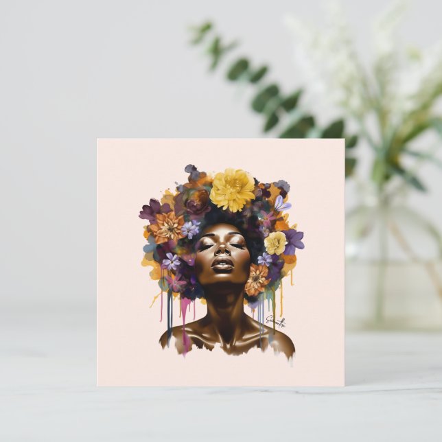 Mujer afroamericana con pelo afro floral (3) (Anverso de pie)