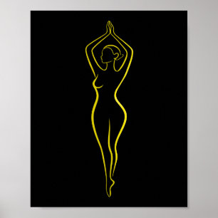 Mujer Amarillo Neon Arte de Línea Corporal Minimal
