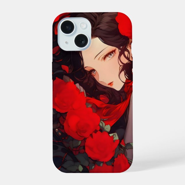 Mujer anime y flores rojas (Reverso )