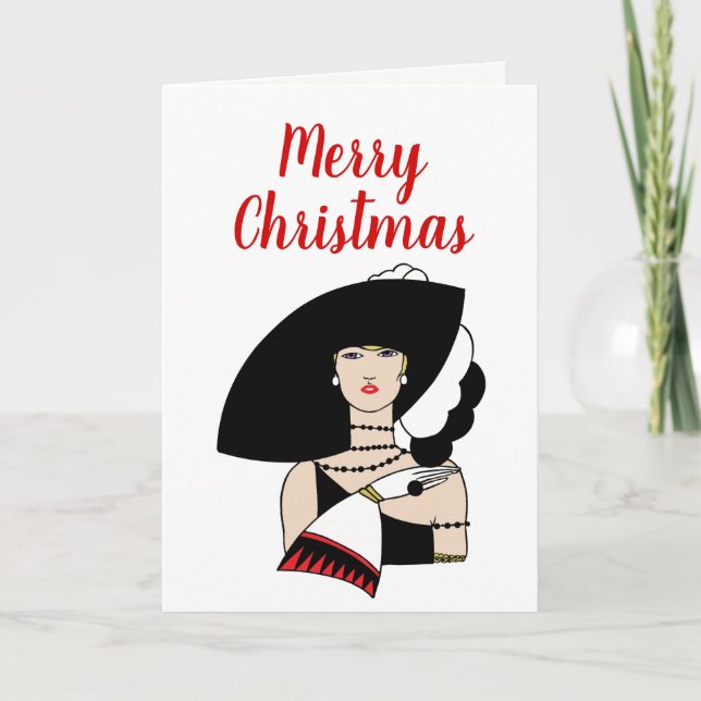 Mujer Art Déco de Navidad con sombrero guantes col (Anverso)
