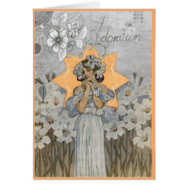 Mujer Art Nouveau con tarjeta de flores daffodils