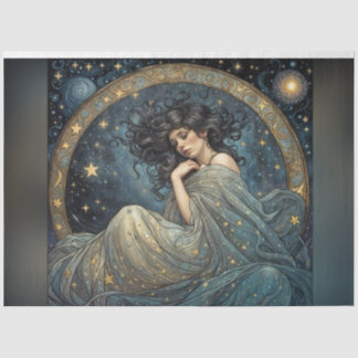 Mujer Art Nouveau en papel de decoro de estrellas