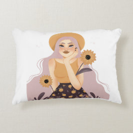 Mujer artística con almohada de girasoles