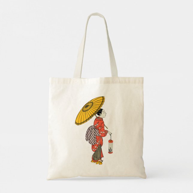 Mujer asiática tocando la bolsa (Reverso)