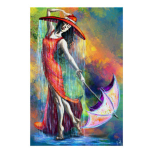 Mujer bailarina con Poster de paraguas