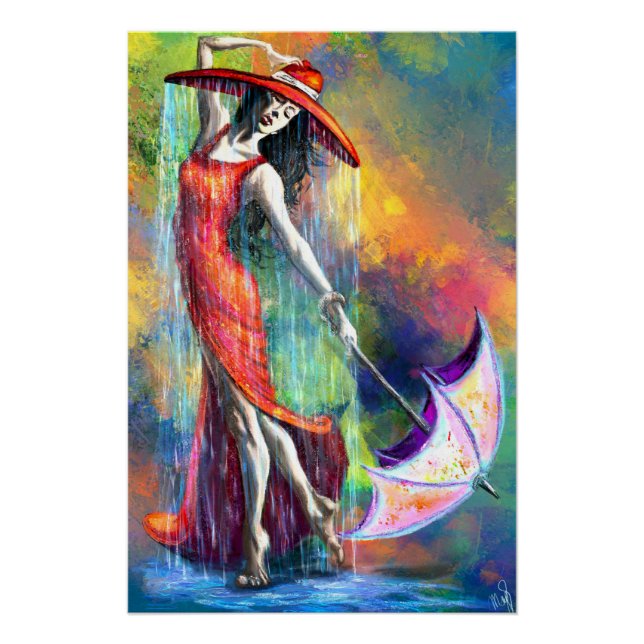 Mujer bailarina con Poster de paraguas (Anverso)
