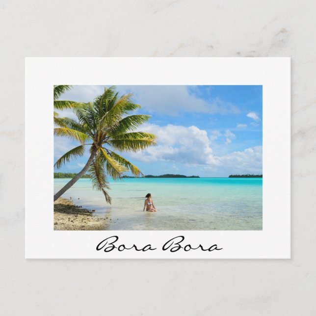 Mujer bajo una palma blanca postal de Bora Bora (Anverso)