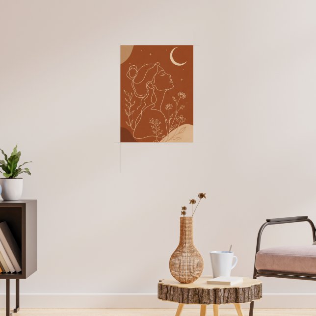 Mujer Boho Celestial Arte de Línea con Luna y Estr (Salón 3)