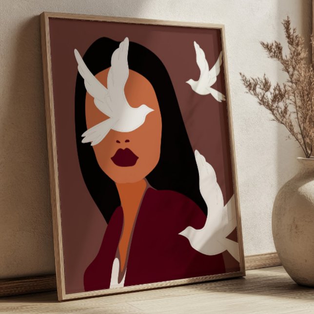 Mujer Boho Chic con Palomas Blancas Arte Minimalis (Subido por el creador)