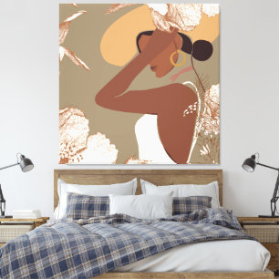 Mujer Boho con Arte de Línea Floral Estética Neutr