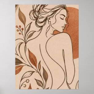 Mujer Boho Minimalista Arte de Línea y Sol de Terr