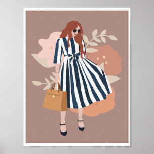 Mujer Boho vestido a rayas azules moda floral arte