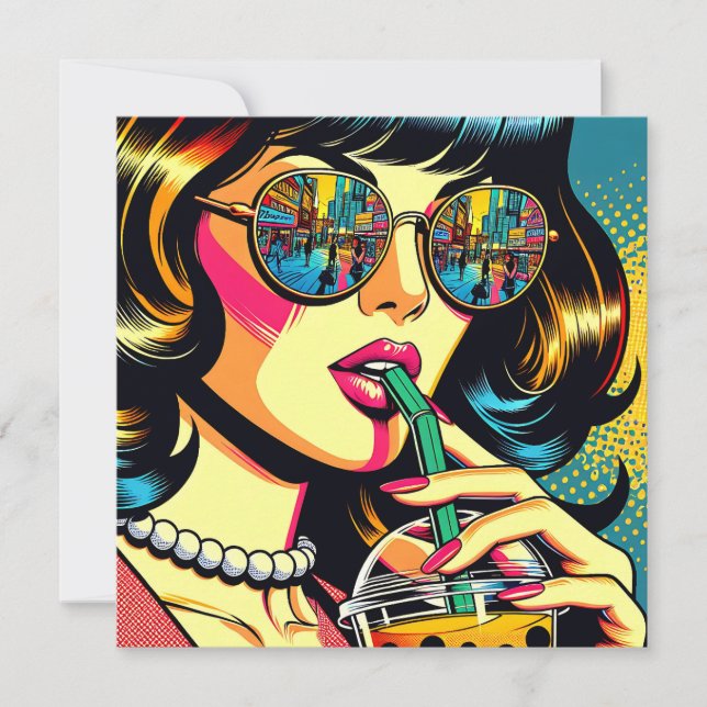 Mujer Bonita de Cómic de Pop Art Bebiendo Boba (Anverso)