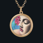 Mujer bonito con collar de rosa rojo<br><div class="desc">Collares con mujer Bonito con rosa roja - Pintura de arte - Elegir / Añadir tu texto único / nombre / color - Hacer tu regalo especial - Redimensionar y mover o eliminar y agregar elementos / texto con herramienta de personalización ! Pintura y diseño de MIGNED. Por favor, vea...</div>