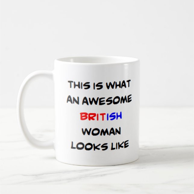 mujer británica, taza de café impresionante (Izquierda)