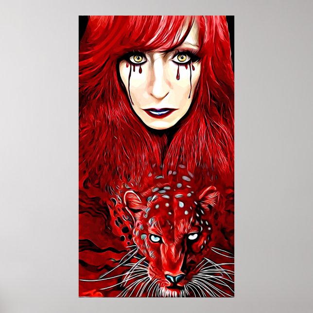 Mujer Bruja Roja Y Arte Familiar Leopardo (Frente)