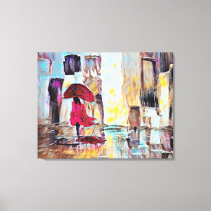 Mujer caminando en el arte abstracto de la lluvia