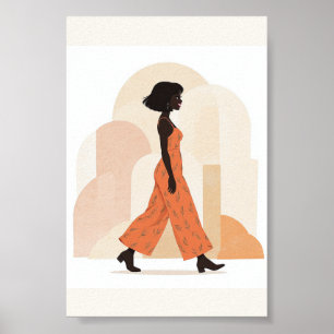 Mujer caminando minimalista Póster de terracota