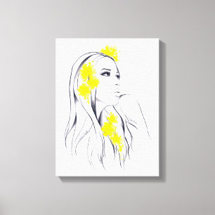 Mujer cara Flores amarillas Arte de ilustración de
